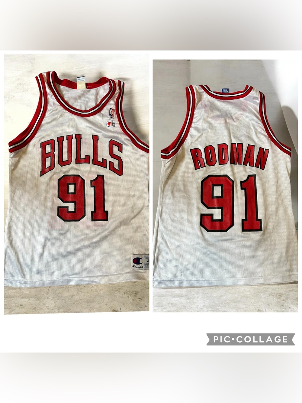 Vtg Chicago bulls Basketball Champion Dennis Rodman White Home Jersey Sz 40 M/L